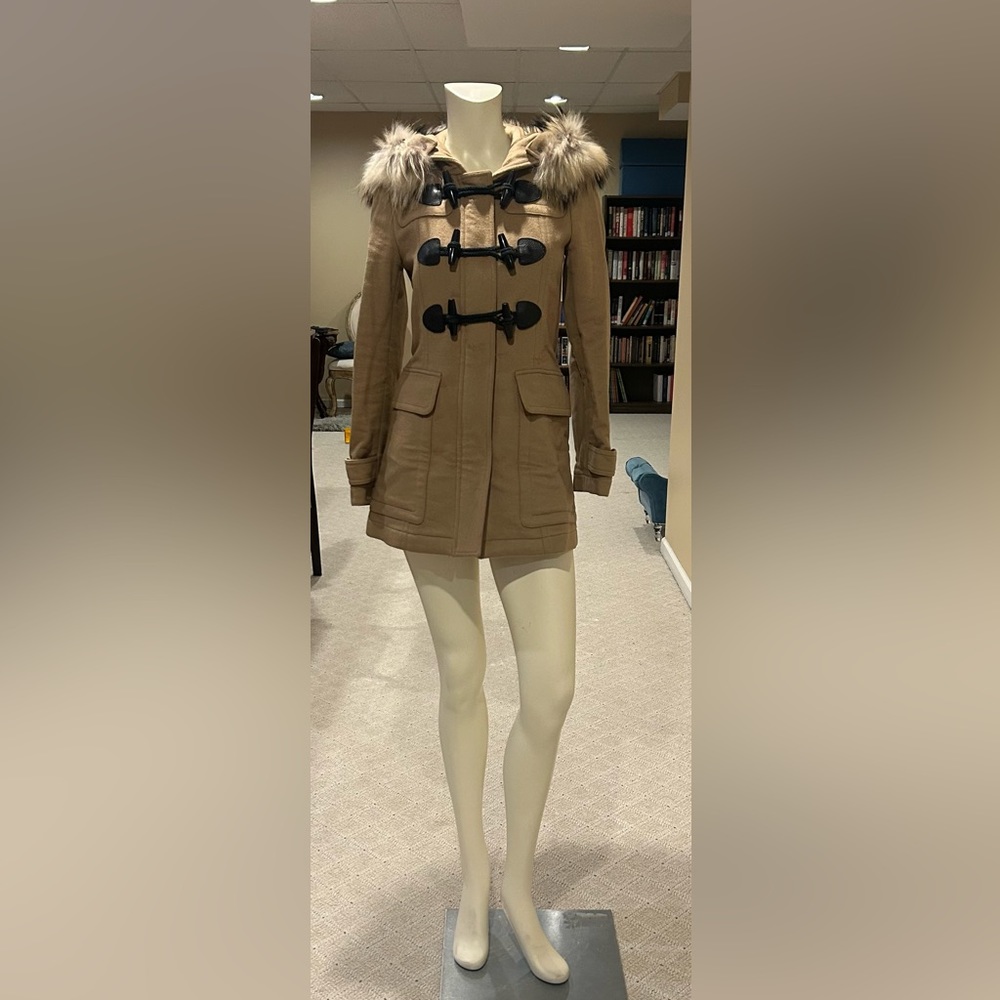 Burberry duffel coat with hood and fox fur , Authentic/ brown /Sz:US 2